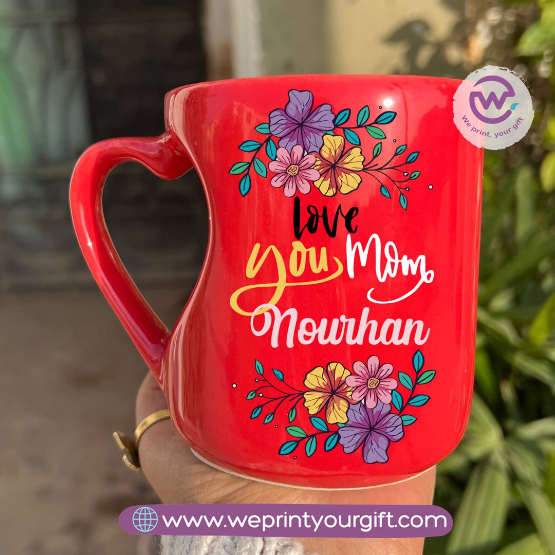 Hollow Heart Handle Mug – 350 ml | Mother’s Day Designs | UV Raised Sticker Printing