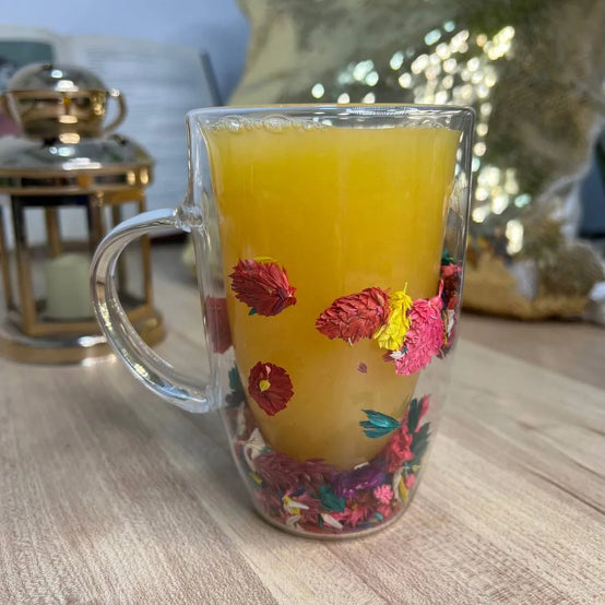 Double wall mug with flowers-Large - Customization Option