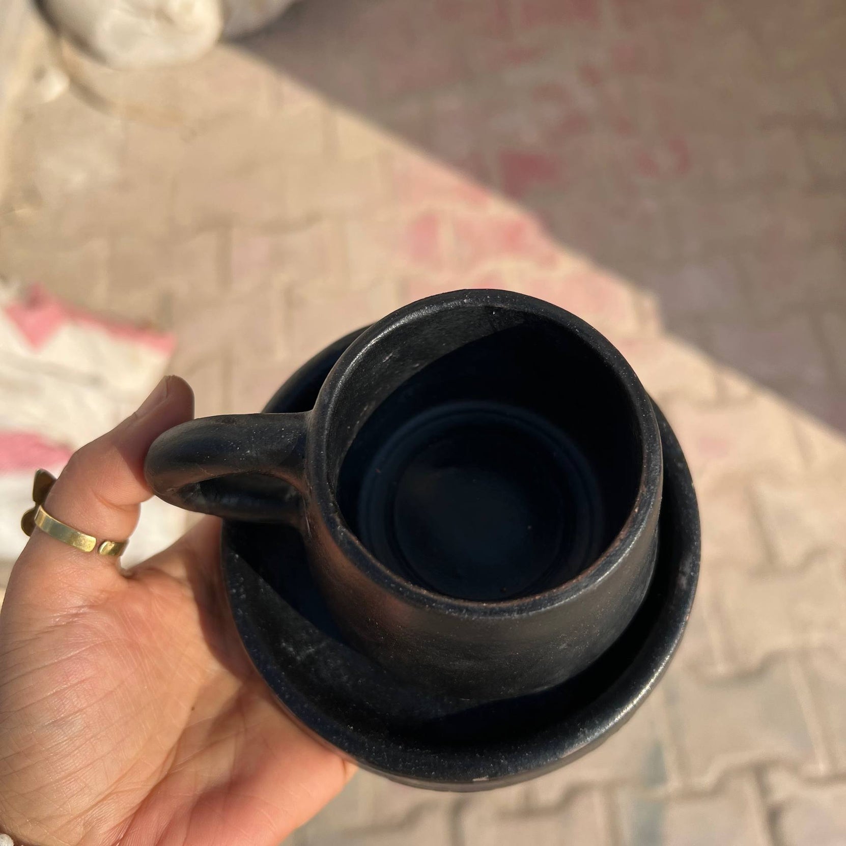 فنجان قهوة مصنوع يدويًا من الفخار مع صحن - 200 مل | خيارات التخصيص