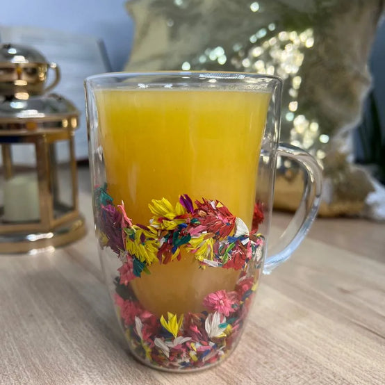 Double wall mug with flowers-Large - Customization Option