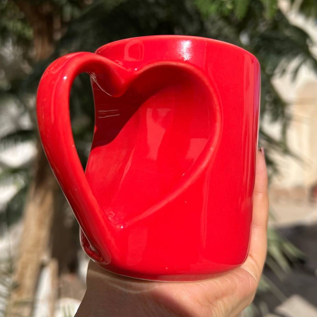 Hollow Heart Handle Mug – 350 ml | UV Raised Sticker Printing -Customization Options