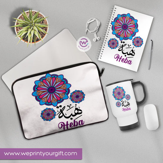 3-Piece Personalized Gift Set | Laptop Sleeve, Travel Mug & Hard Cover Notebook