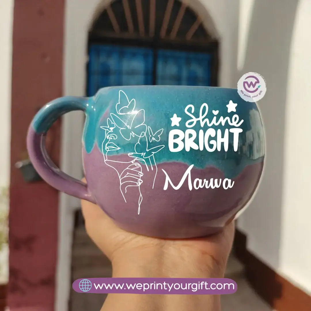 Turquoise & Purple Handmade Pottery Mug – 350 ml | Personalized One Line Art Names - WE PRINT