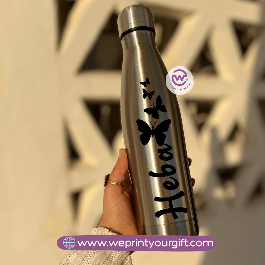 Personalized Silver Thermal Bottle with Arabic Name Typography – 500 ml