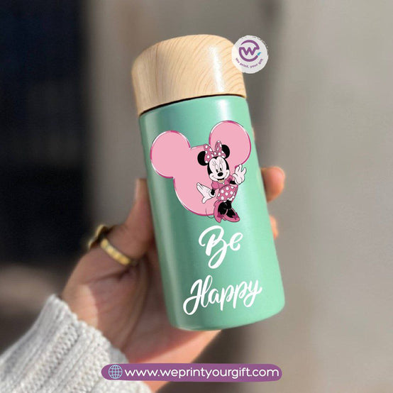 Mini Thermal Coffee Mug – (150ml & 250ml) | Wooden Lid - Mickey & Minnie Style Designs