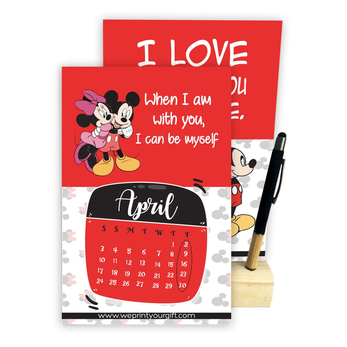 MINNIE MOUSE 2027 Desk Calendar – Cute Monthly Designs with Wooden Stand & Bamboo Touch Pen