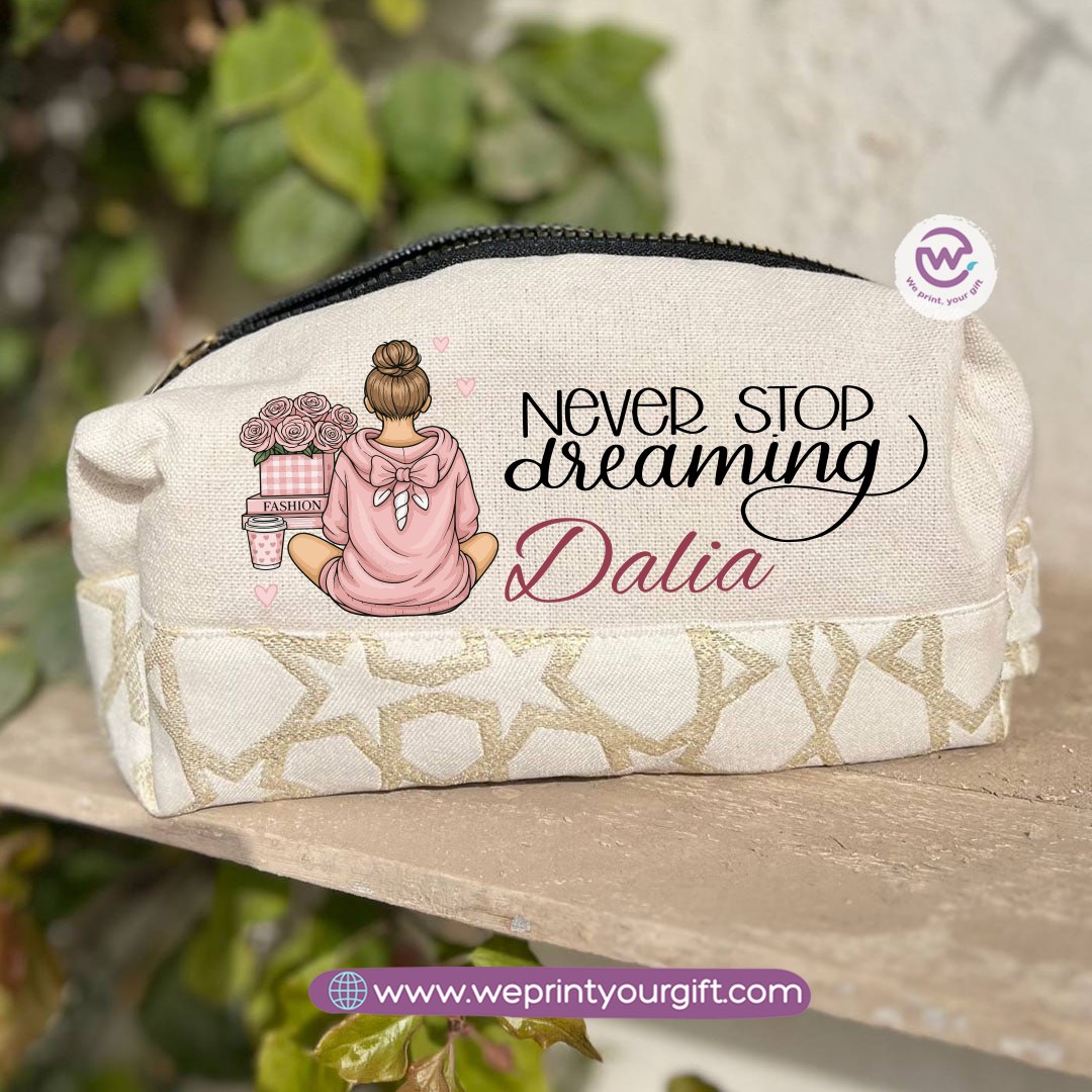 Islamic Pattern Digital Art Boxy Pouch – Cotton Makeup & Pencil Case