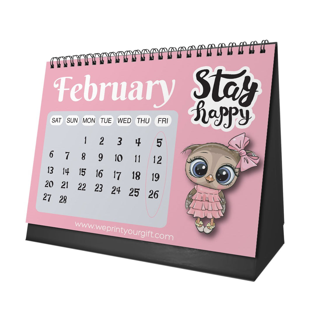 Cute Owl 2027 Desk Calendar – Pink Charm & Uplifting Words