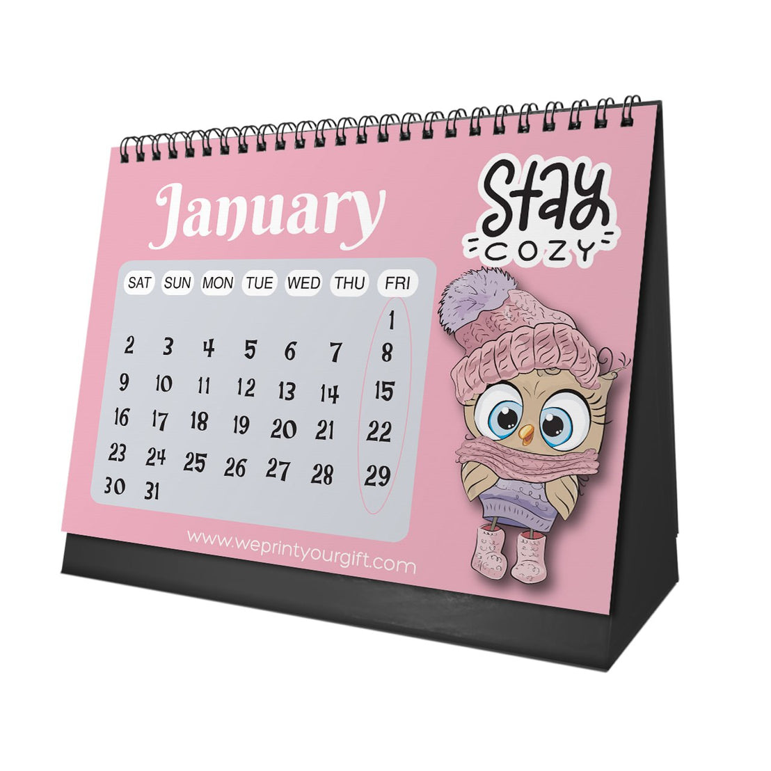 Cute Owl 2027 Desk Calendar – Pink Charm & Uplifting Words