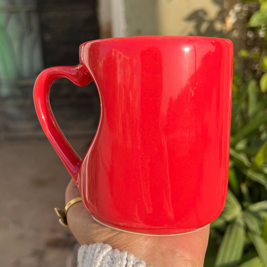 كوب بمقبض على شكل قلب مجوف - 350 مل | طباعة ملصقات بارزة بالأشعة فوق البنفسجية - خيارات تخصيص