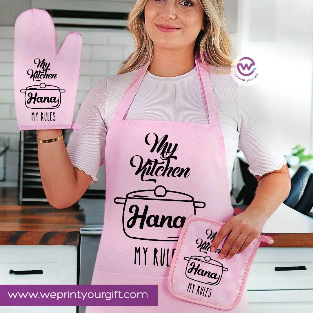Personalized Kitchen Apron Set – Custom Name Cooking Gift | Chef & Cooking Designs - 3 Pieces