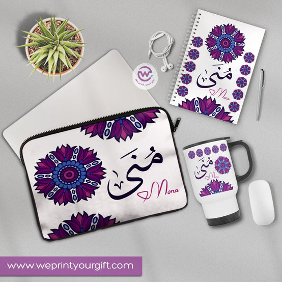3-Piece Personalized Gift Set | Laptop Sleeve, Travel Mug & Hard Cover Notebook