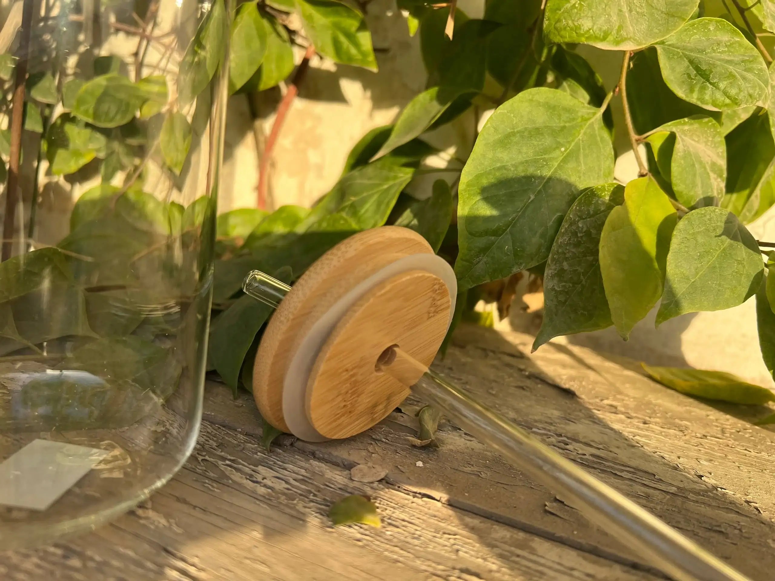 Round Glass Mug with Bamboo Lid & Glass Straw - Customization options - WE PRINT