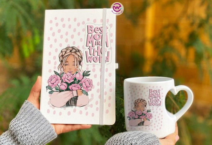 Set ( Mug Heart-Handle +Notebook Rubber covers ) - Mother's Day - weprint.yourgift