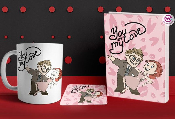 Set- ( Notebook hard covers + Ordinary ceramic mug + Coaster 6 ml ) -Valentine's Day - weprint.yourgift