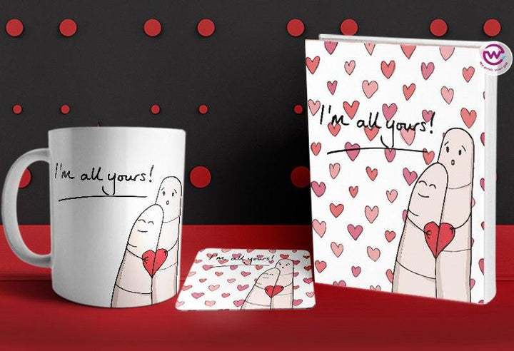 Set- ( Notebook hard covers + Ordinary ceramic mug + Coaster 6 ml ) -Valentine's Day - weprint.yourgift