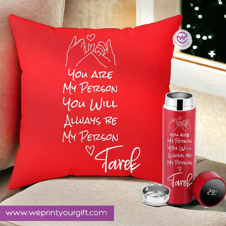 Set- ( Square Cushion + Digital Thermal Thermos ) -Valentine's Day - weprint.yourgift