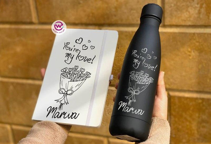 Set - ( Thermal Water bottle + Rubber Covers Notebook )-Valentine's Day1 - weprint.yourgift