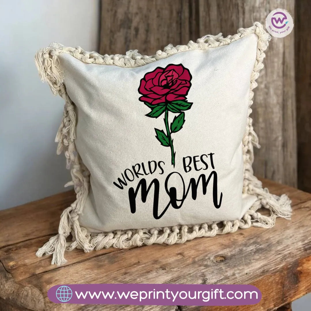 Square Cushion with Macrame Tassels- Mother's Day Designs - WE PRINT