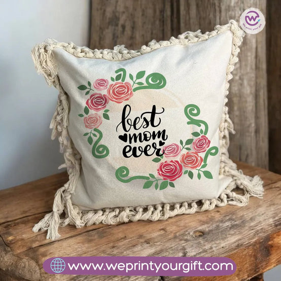 Square Cushion with Macrame Tassels- Mother's Day Designs - WE PRINT