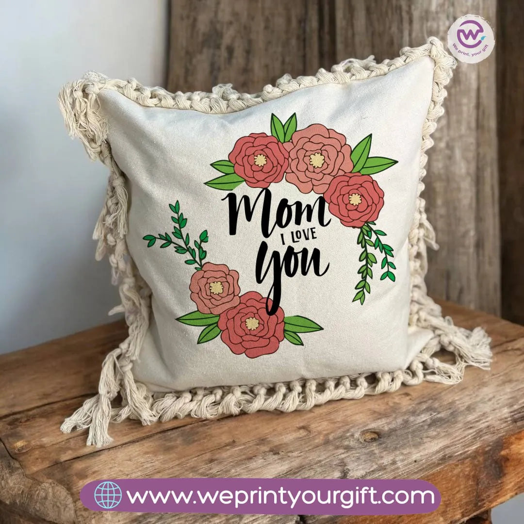 Square Cushion with Macrame Tassels- Mother's Day Designs - WE PRINT