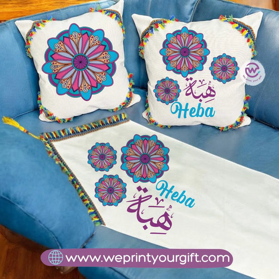 Table Runner ( Set of 2 cushions+ runner) -Names - WE PRINT