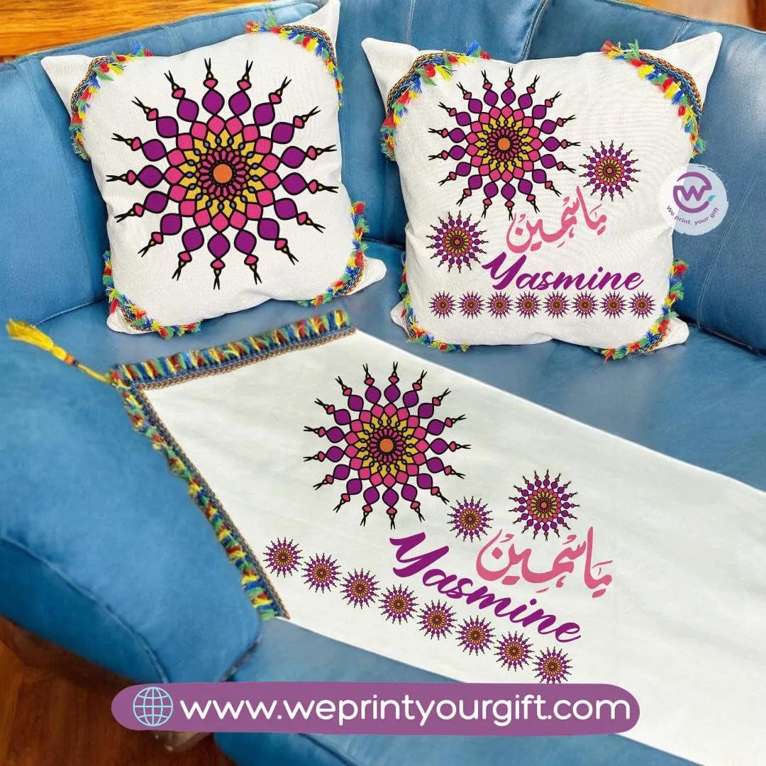 Table Runner ( Set of 2 cushions+ runner) -Names - WE PRINT