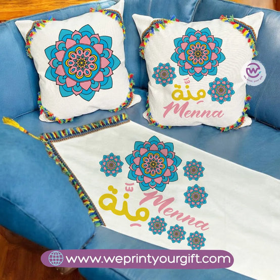 Table Runner ( Set of 2 cushions+ runner) -Names - WE PRINT