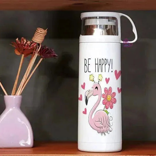 Thermal Thermos With Cup - Stainless Steel - Flamingos - WE PRINT