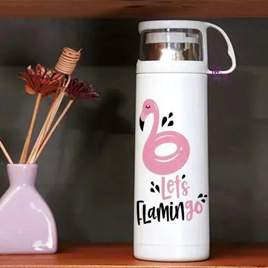 Thermal Thermos With Cup - Stainless Steel - Flamingos - WE PRINT