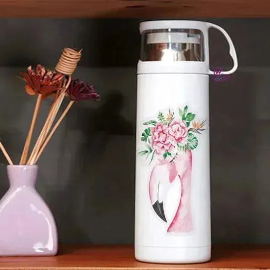Thermal Thermos With Cup - Stainless Steel - Flamingos - WE PRINT