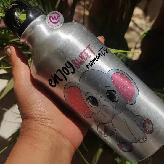 Water Bottle flask -Silver-Aluminum -Elephant - WE PRINT