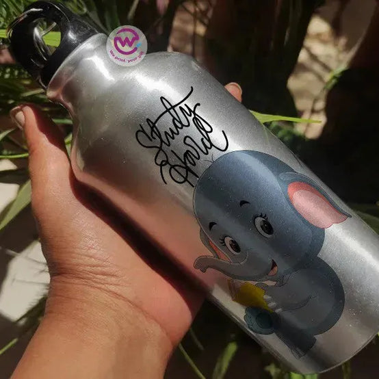 Water Bottle flask -Silver-Aluminum -Elephant - WE PRINT