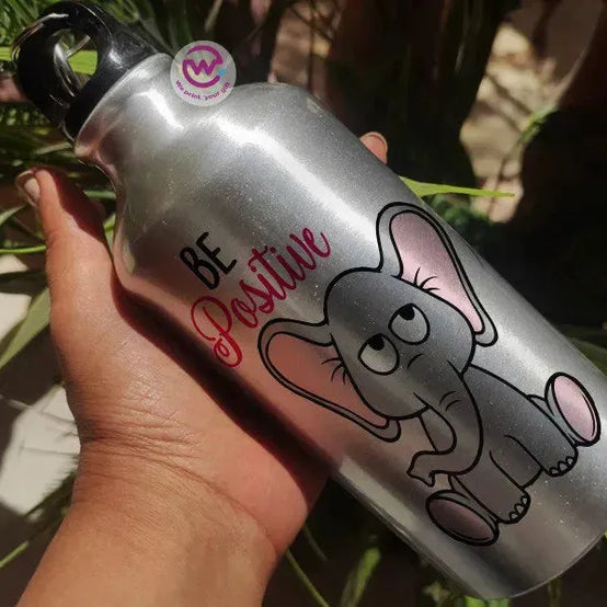 Water Bottle flask -Silver-Aluminum -Elephant - WE PRINT