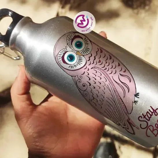 Water Bottle flask -Silver-Aluminum -Owl - WE PRINT