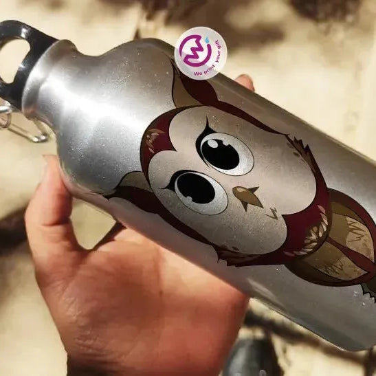 Water Bottle flask -Silver-Aluminum -Owl - WE PRINT
