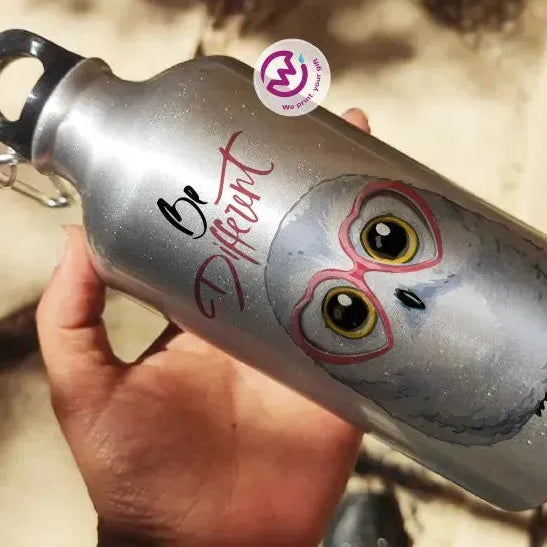 Water Bottle flask -Silver-Aluminum -Owl - WE PRINT