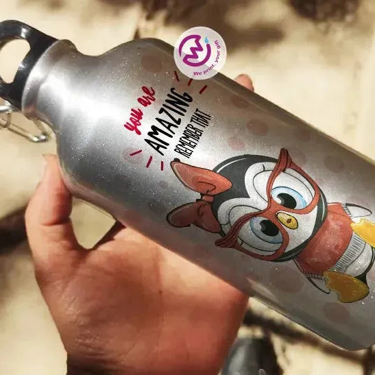 Water Bottle flask -Silver-Aluminum -Owl - WE PRINT