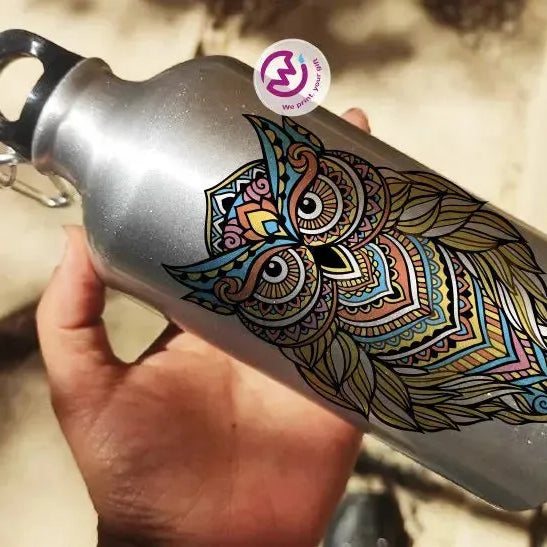 Water Bottle flask -Silver-Aluminum -Owl - WE PRINT