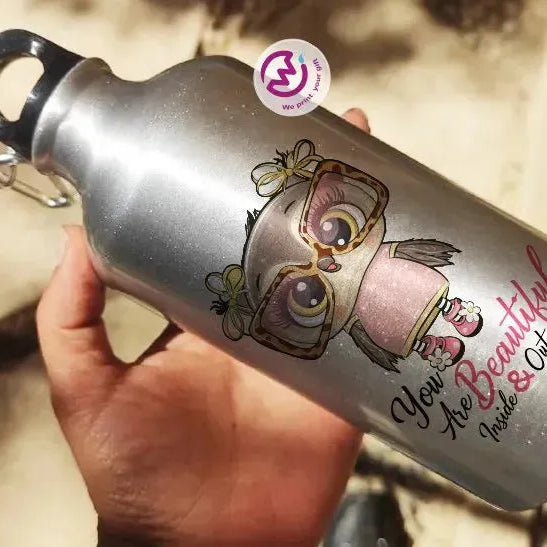 Water Bottle flask -Silver-Aluminum -Owl - WE PRINT