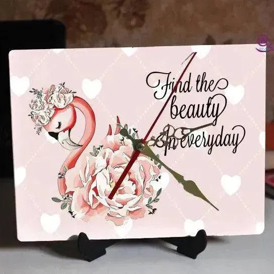 Wooden Desk Clock - Flamingo - WE PRINT